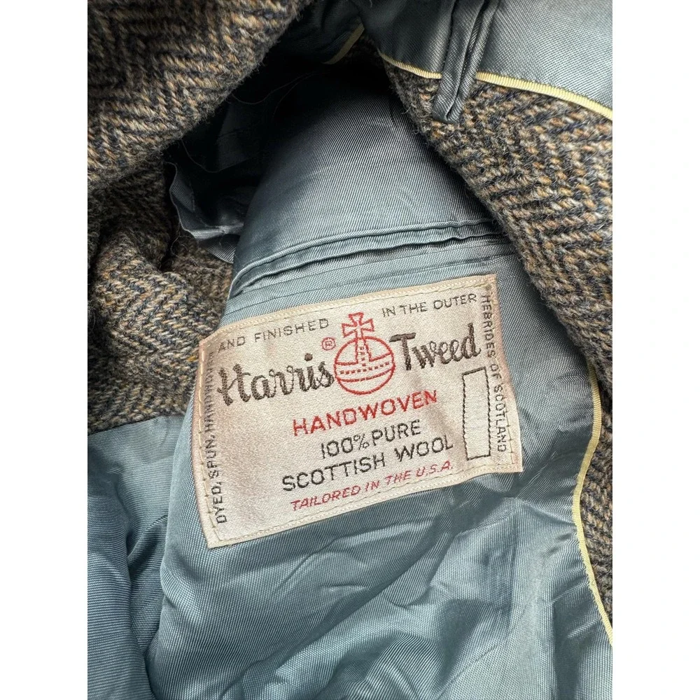 Harris Tweed Blazer Mens 36 Gray Herringbone Wool Sport Coat Jacket USA
